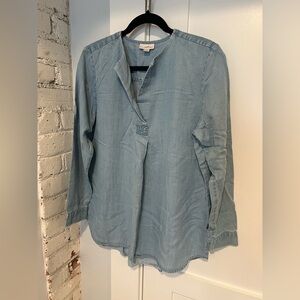 Women’s J.Jill denim chambray long sleeve tunic top, v-neck, blue, M